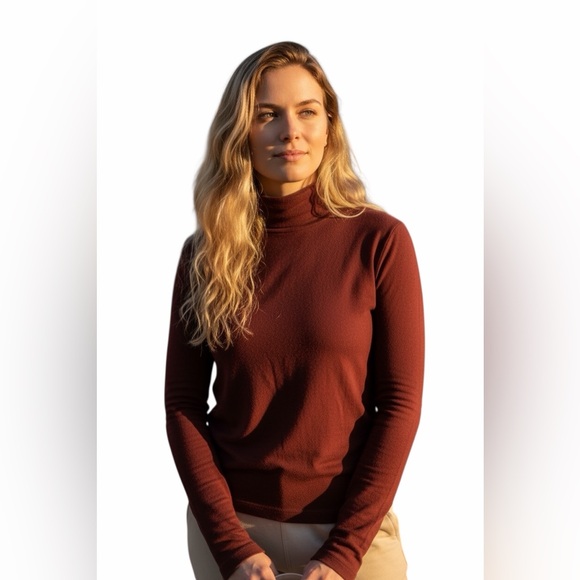 Eileen Fisher Turtleneck Top Redwood L NWT Organic Cotton Lyocell Soft Knit - Picture 2 of 9